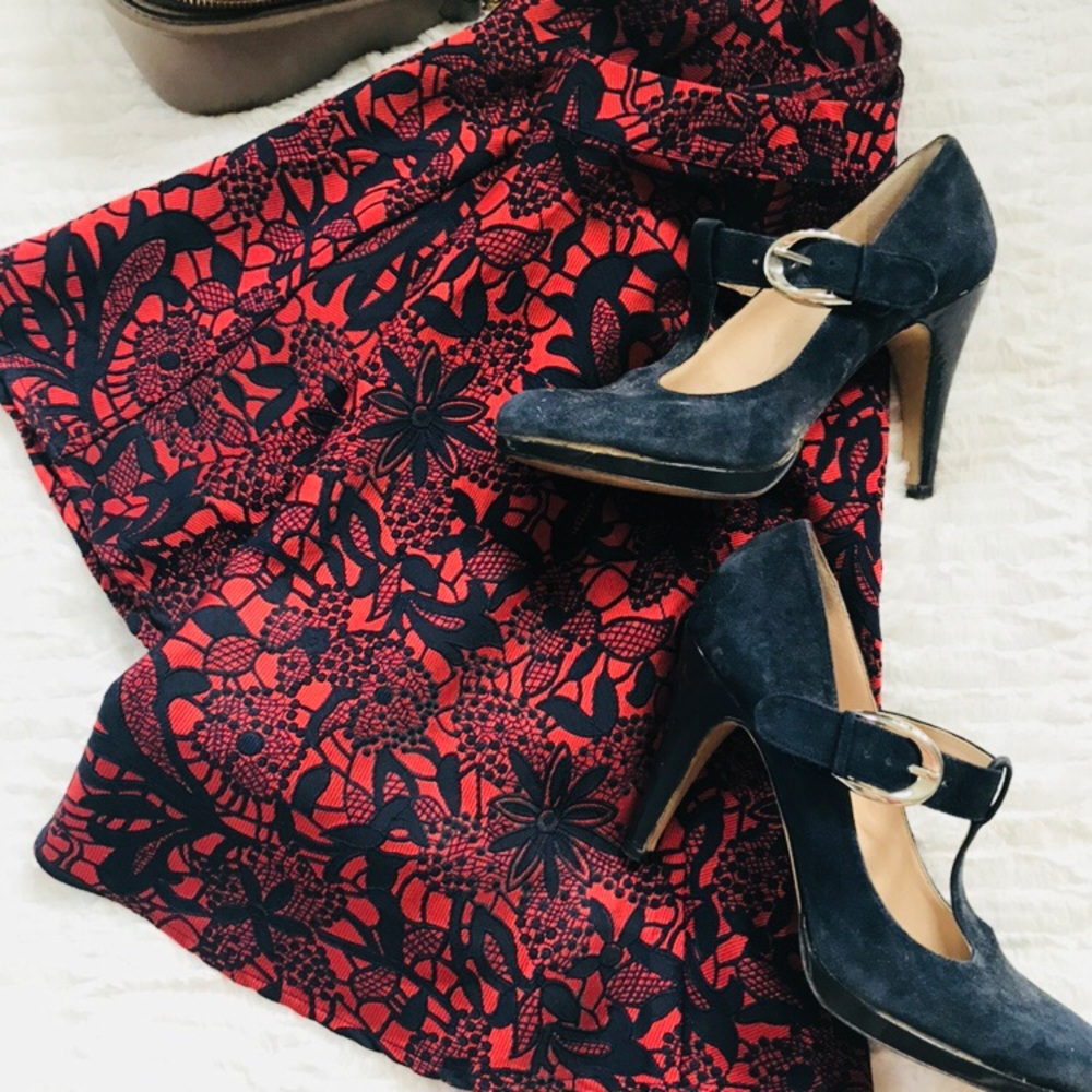Francesca’s | Red w/ Navy Lace Detail Skirt - Picture 8 of 8